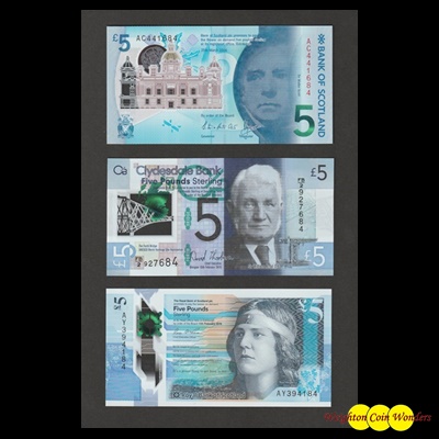 3 x £5 First Polymer Notes